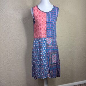 Feathers by Tolani Patchwork Dress Size S Boho Cottagecore Asymmetrical Pockets